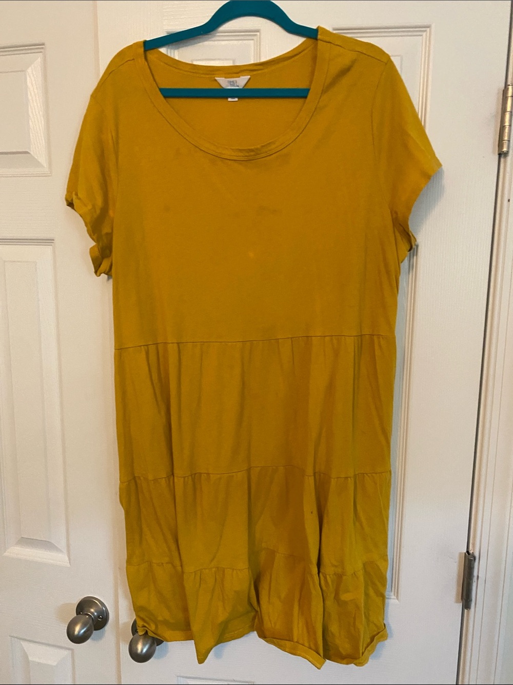 Time and Tru Mustard Yellow Tiered Short-Sleeve Tunic